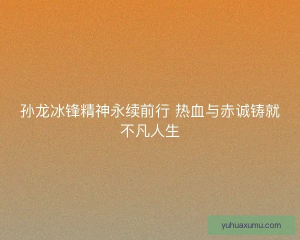 孙龙冰锋精神永续前行 热血与赤诚铸就不凡人生